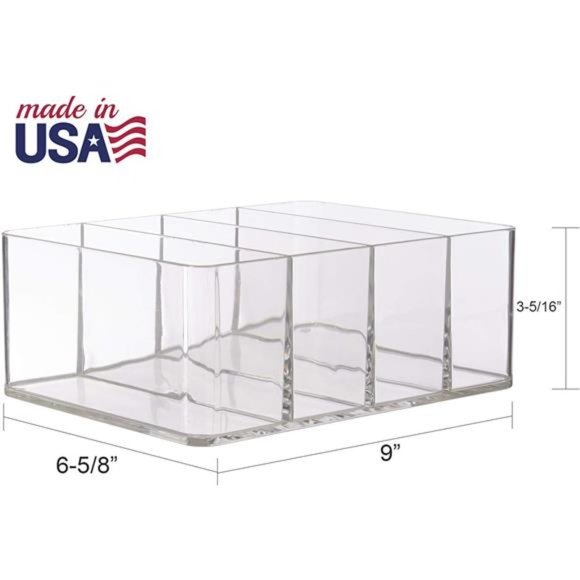 4-Compartment Clear Plastic Organizer | Rectangular Divided Makeup and Vanity - Picture 5 of 6